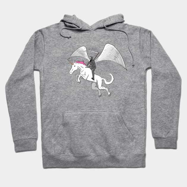 Death Riding a Unicorn Hoodie by Justanos